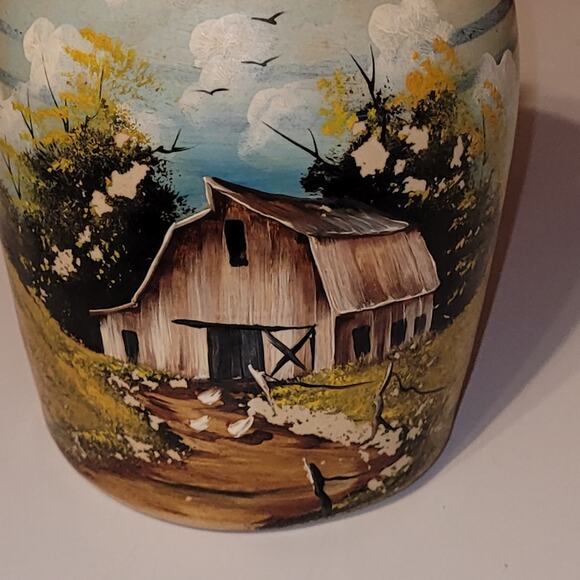 Vintage Ruth Poage Pottery Earthware Urn Butterchurn With Lid Handpaited - Picture 2 of 10